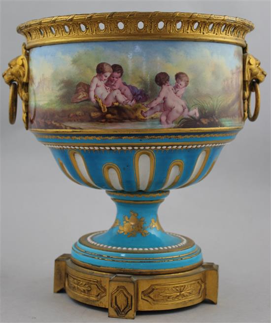 A Sevres style porcelain pedestal vase, mid 19th century, 25cm